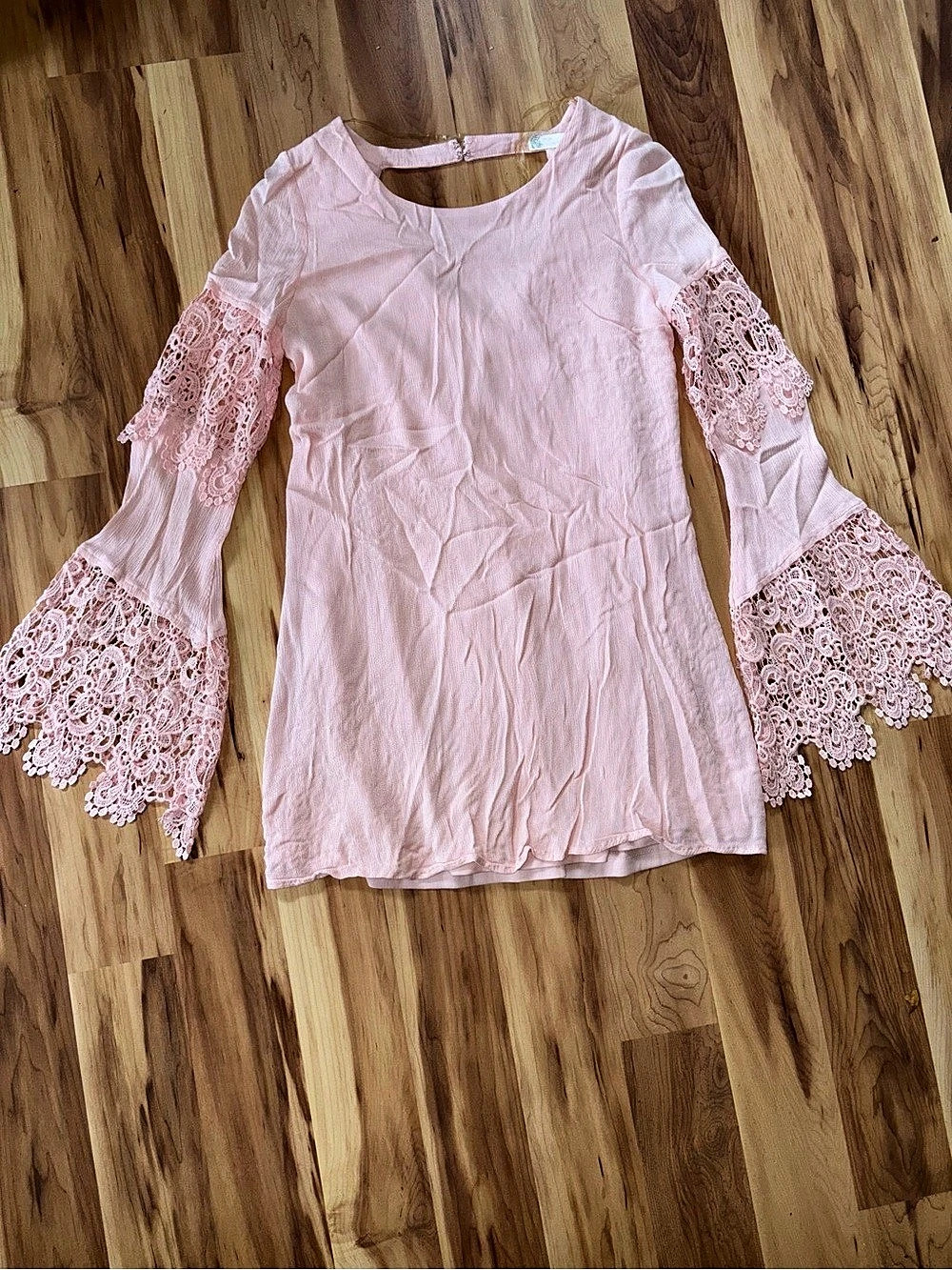 Andrée Pink Lace Bell Sleeve Mini Dress